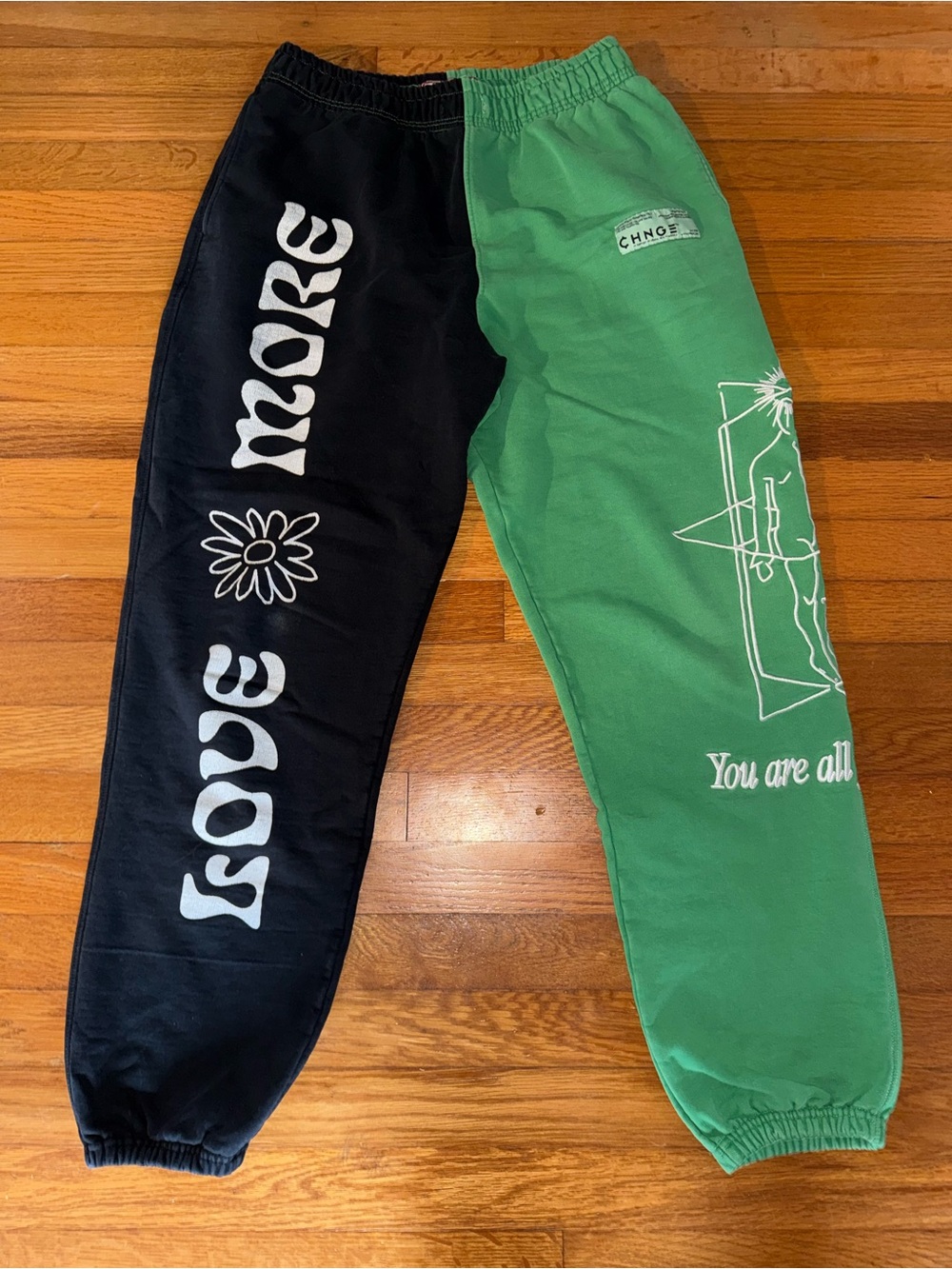 CHNGE Black & Green Graphic Two-Tone Joggers